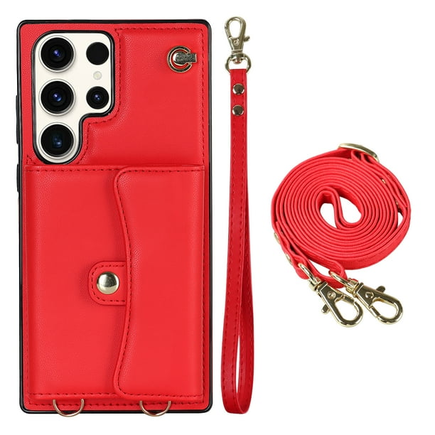 Crossbody PU Leather Phone Case For Samsung Galaxy S23 S22 Plus Note 20 Ultra Wallet Card Slots Magnetic Lanyard Cover