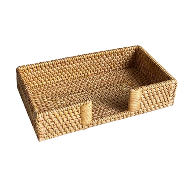 Cesta De Servilletas Plana Tejida, Cesta De Servilletas De Mimbre Para Café Al Aire Libre, Baño, 24 X 14 X 5 Cm