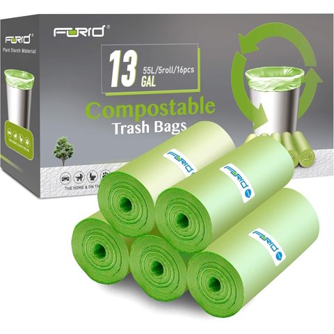 Bolsas De Basura Compostables Forid, 55 L, 13 Galones, 80 Unidades, Verdes