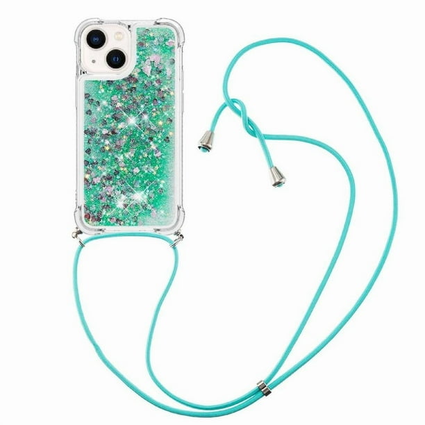 Funda FOXDOCK para iPhone 13 con Cuerda Ajustable, Brillo Líquido, Protección Antigolpes y Lente – Ideal para Regalo