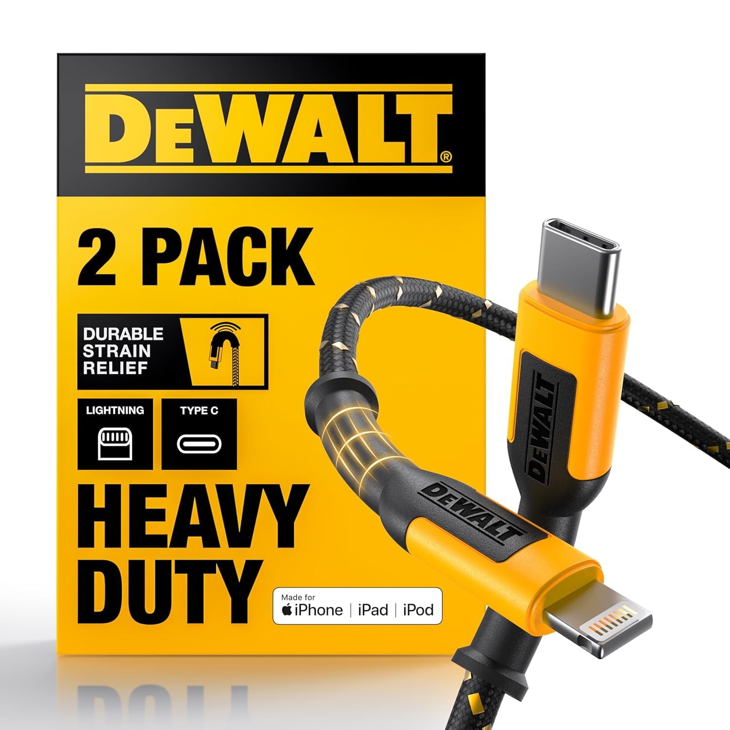 Cable Lightning A Usb Dewalt, Trenzado Reforzado, 1,8 M