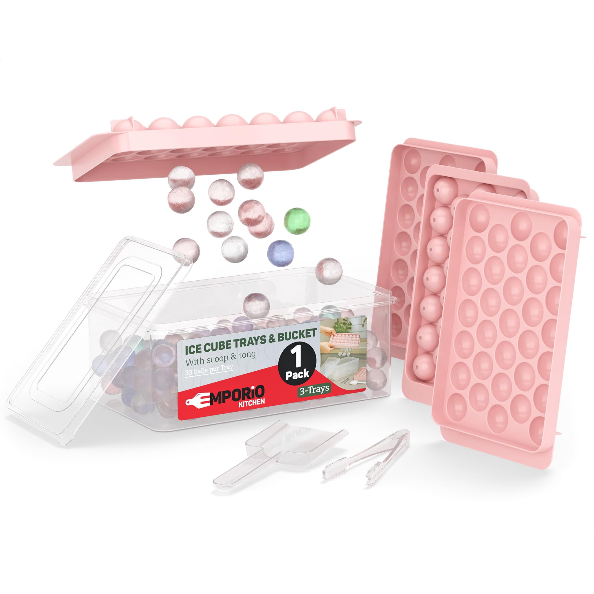 Molde Para Cubos De Hielo Emporio Kitchen, 33 Bolas Redondas De 2,5 Cm, Rosa