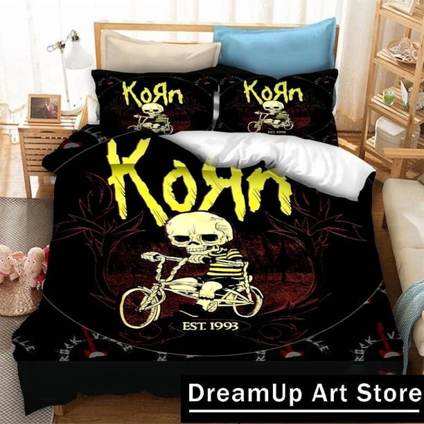 Fashion Korn Band Logo Bedding Set Boys Girls Duvet Cover Pillowcase Bed Adult Bedroom