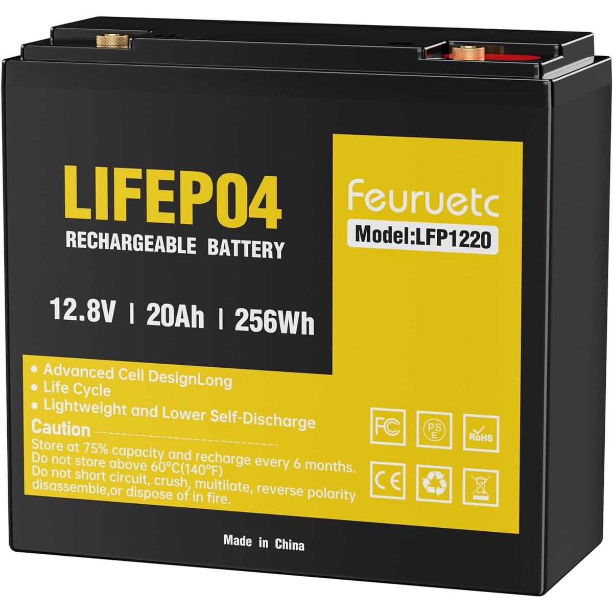 Batería Feuruetc Lifepo4 12v 20ah Ciclo Profundo Bms 256wh