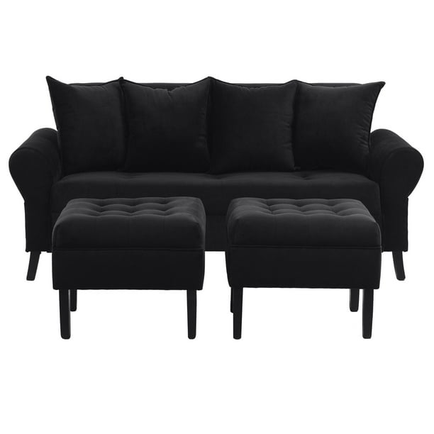 Sofa Lua 3c Pouf Felpa 20 Negro Lider