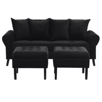 Bodevir - Sofa Lua 3C + 2 Pouf Felpa 20 Negro