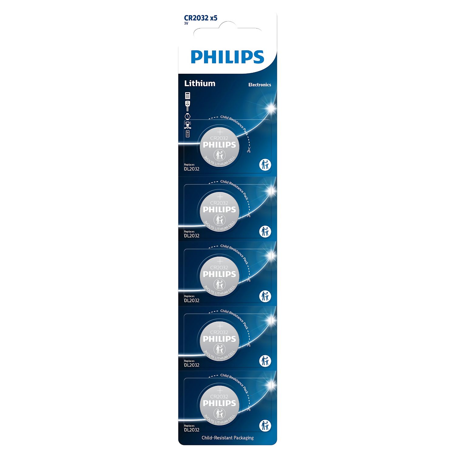 5 Pilas Cr2032 Litio 3V Philips - Ps