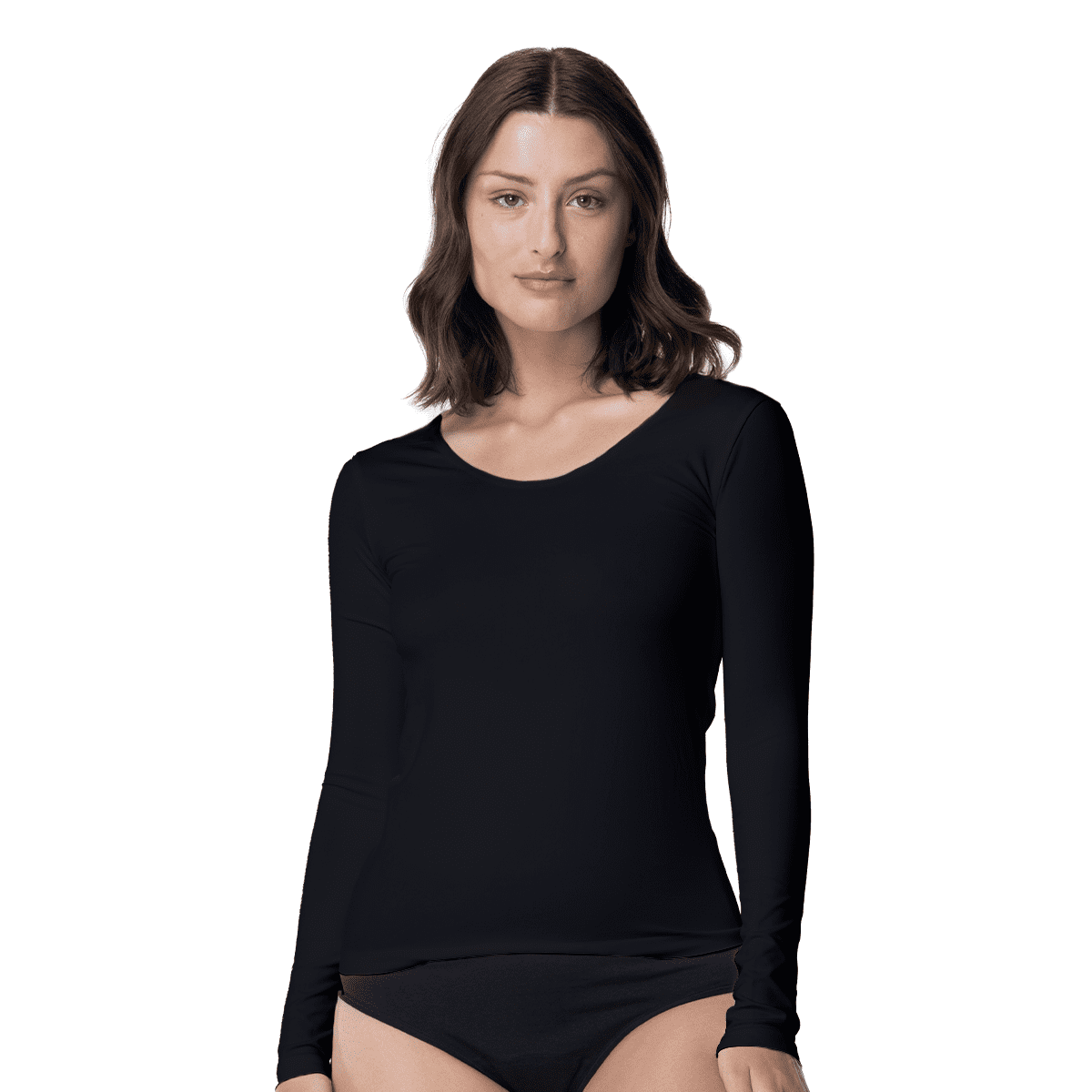 Top - Camiseta Manga Larga Microfibra Mujer-escote Redondo C1