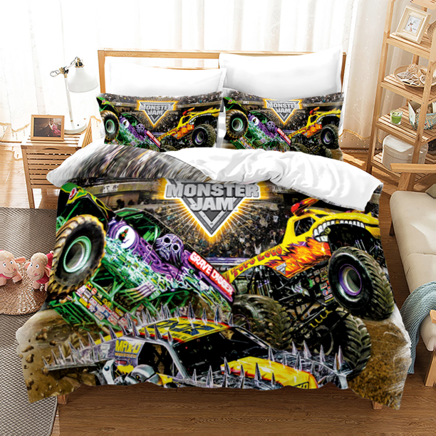 Monster Jam Bedding Set Monster Jam F Bed Set Aldult Kid Bedroom Duvetcover Sets 3-Piece Bedding Set (1 Duvet Cover + 4270 Pillow Shams) Bed Sheets