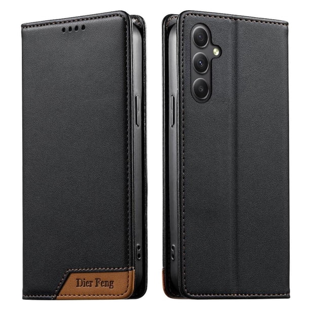 Funda Tipo Cartera de Cuero Sintético para Samsung Galaxy A34 5G Bloqueo RFID, con Ranuras para Tarjetas y Bolsillo para Efectivo, Cierre Magnético Fuerte Negro