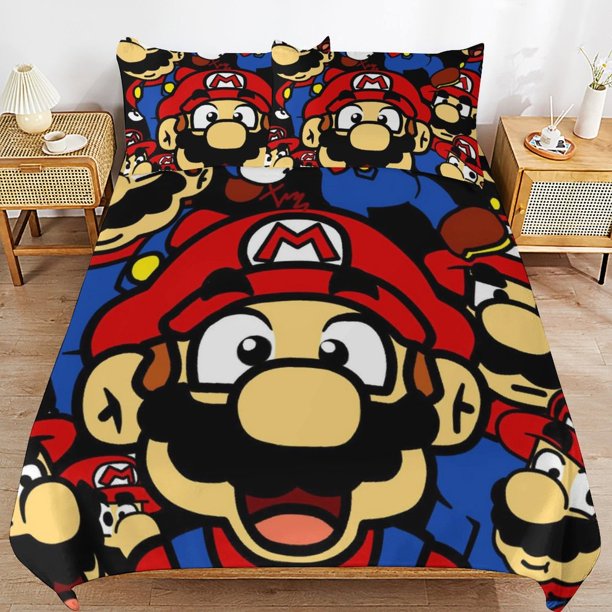 Super Mario 3-Piece Comforter Set for Bedroom Super Mario Bedding Set for Kids Adults Soft Microfiber Duvet Cover Set with Zipper Closure