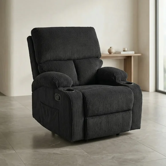 Sofá Bergère Individual Reclinable Tapizado Pana Negro