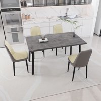 M&Ms - 55.12-70.87"" Expandable Rectangular Dining Table That Can Accommodate 4-6 People, Equipped With 4 Pu Fabric Thick Padded Dining Chairs , Kitchen Table And Chairs, With Black Metal Legs