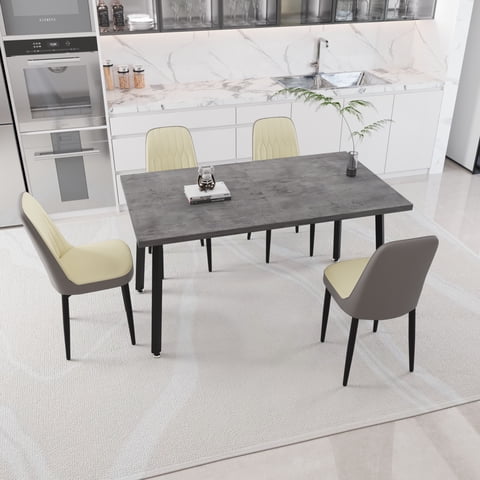 M&Ms - 55.12-70.87"" Expandable Rectangular Dining Table That Can Accommodate 4-6 People, Equipped With 4 Pu Fabric Thick Padded Dining Chairs , Kitchen Table And Chairs, With Black Metal Legs