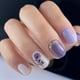 thumbnail image 1 of 24 Pcs Glossy Short Squoval Press On Nails White And Purple False Nails Glitter Golden Foil Stick On Nails Reusable Acrylic Fake Nails For Women, 1 of 2