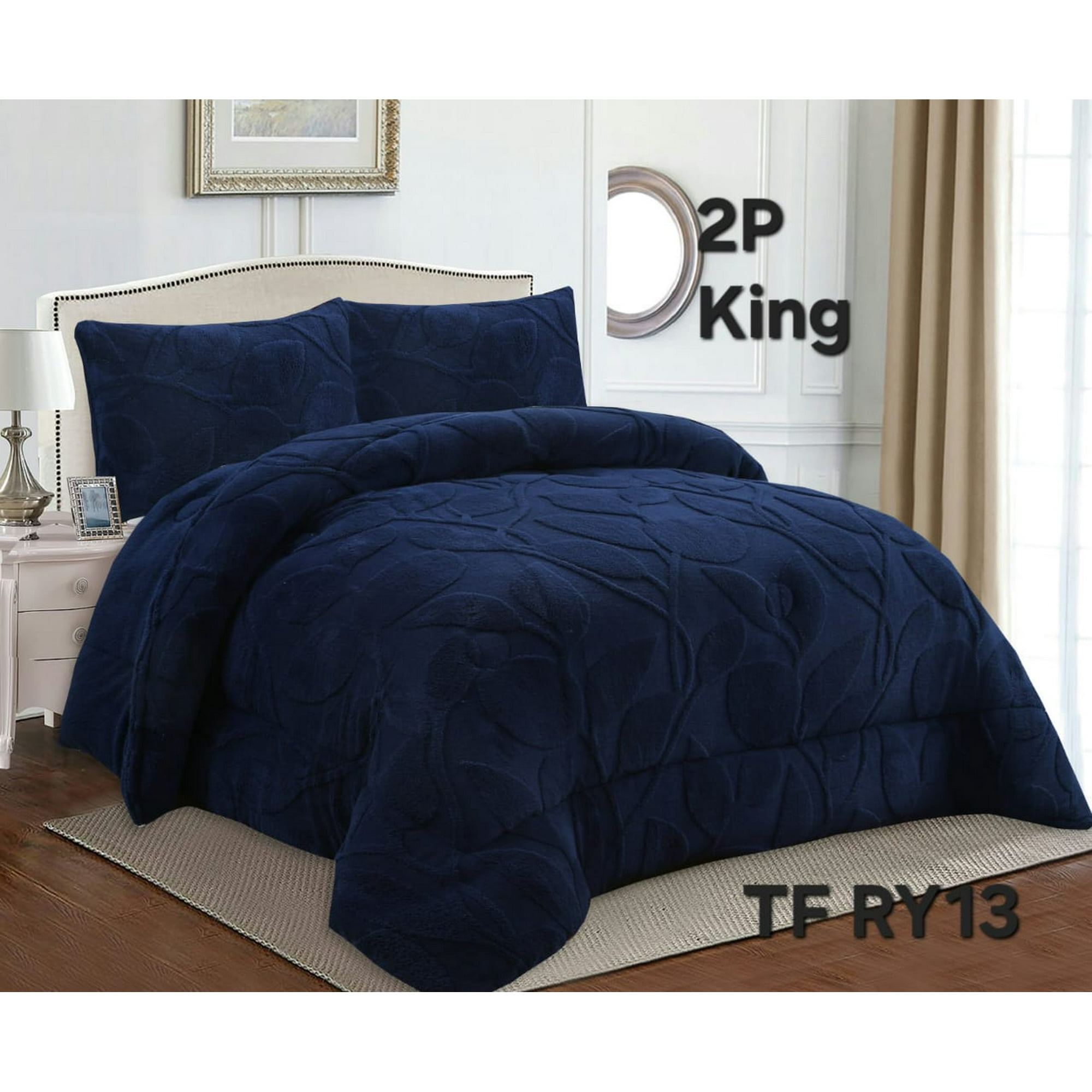 Aladdins Shop - Cobertor De Invierno Texturizado Con Chiporro 2 Plazas Hojas Azul Marino