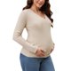 thumbnail image 4 of INSPIRE CHIC Camiseta de manga larga para maternidad de mujer, cuello en V, tops envolventes elásticos, camisetas de lactancia fruncidas, M albaricoque, 4 of 6