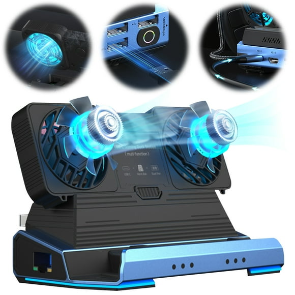 Docking Station Doble Ventilador Docking Station 4K@60Hz PD100W Gigabit Ethernet para Steam Deck OLED & ROG X & Legion Go-10 en 1