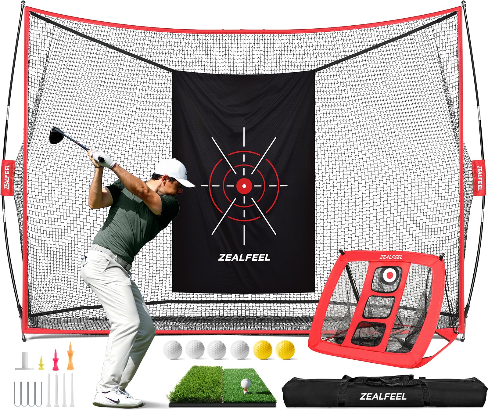Red De Golf Zealfeel De 10 X 7 Pies Con Red Para Astillar, Tapete, 6 Pelotas Y 8 Tees