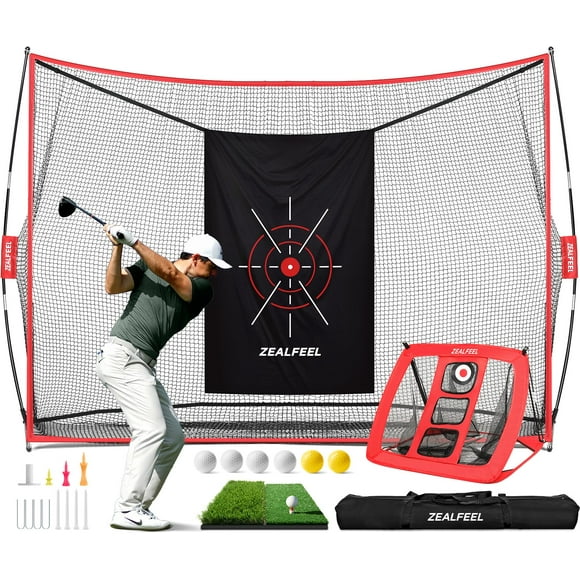Red de golf ZEALFEEL de 10 x 7 pies con red para astillar, tapete, 6 pelotas y 8 tees