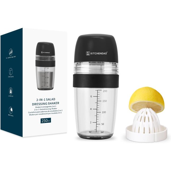 KITCHENDAO 2 en 1: recipiente mezclador para aderezos con exprimidor