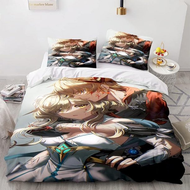 Genshi-n Im-pact D-uvet Cove-r Queen Size - Genshin- Impact- Printe-d Soft Microfi-ber Beddi-ng Set