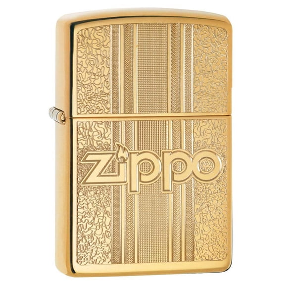 Mechero de bolsillo Zippo de latón pulido con diseño estampado