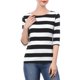 thumbnail image 2 of INSPIRE CHIC Camisetas a Rayas de Regreso a Clases para Mujer Ajuste Ceñido Mangas al Codo Cuello de Barco T-Shirt L Negro Blanco, 2 of 7