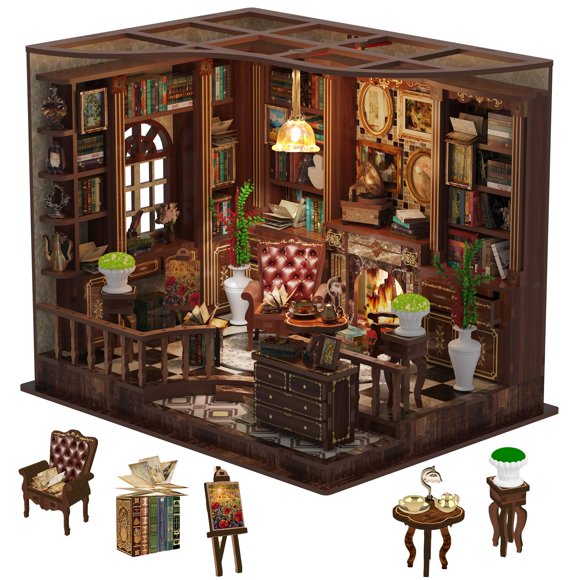Kit DIY de rincón de libros en miniatura 3DVASE con luz LED
