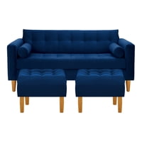 Bodevir - Sofa Retro 3C + 2 Pouf Felpa 04 Azul Marino