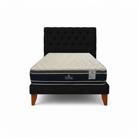 Vitelio - Cama 1 Plaza Negro Capitone + Colchón Ortopedic