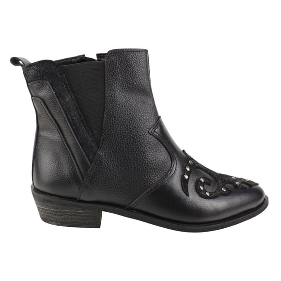 Botín Exs Vaquero Tachas Cuero Negro