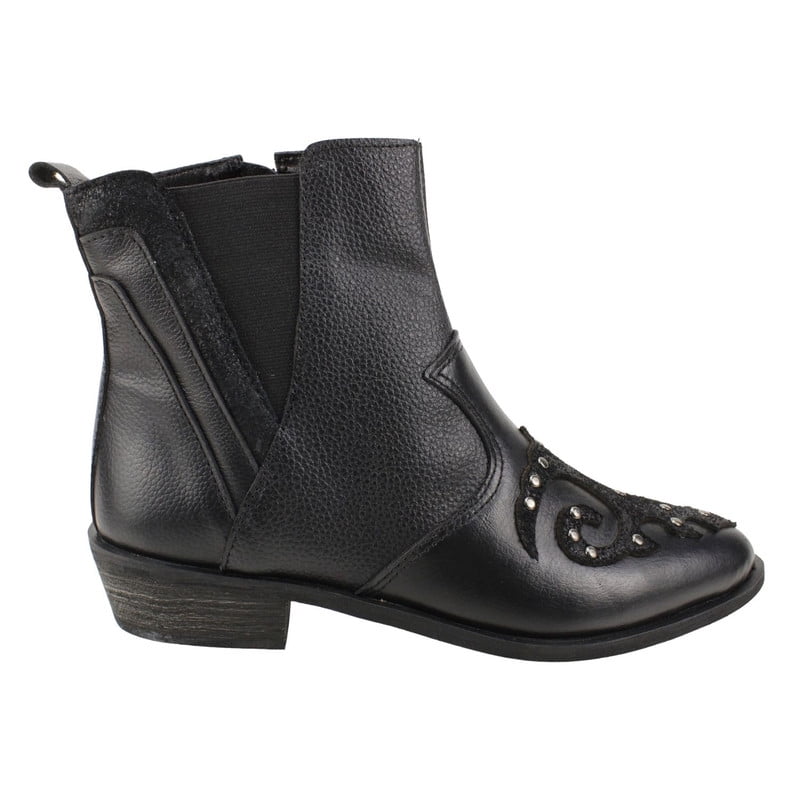 Botín Exs Vaquero Tachas Cuero Negro