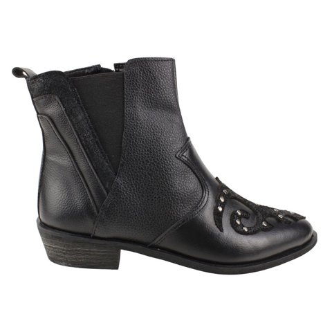 Botín Exs Vaquero Tachas Cuero Negro