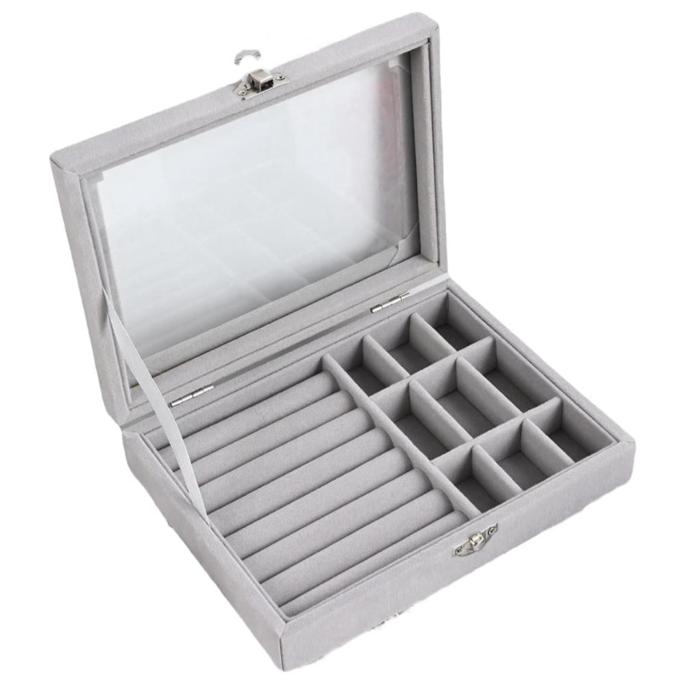 N-ofertas - Joyero Exhibidor Organizador De Joyas Con Tapa Gris