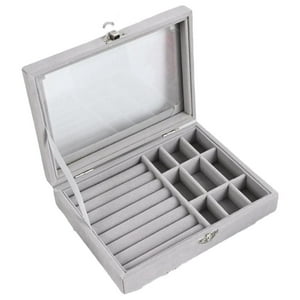 N-Ofertas - Joyero Exhibidor Organizador De Joyas Con Tapa Gris