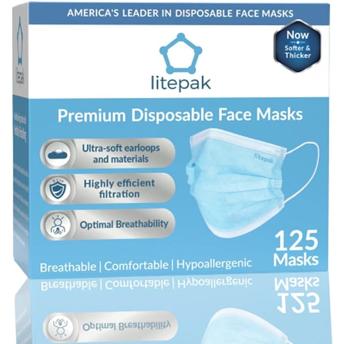 Mascarilla Desechable Litepak 3 Pliegues Azul 125 Pack