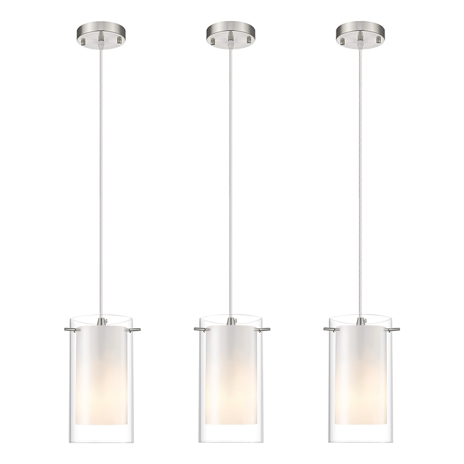 Lámpara Colgante Akezon De Vidrio Y Níquel Cepillado De 3 Luces Para Cocina