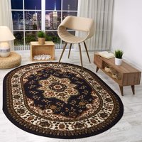 Home Fashion.Cl - Alfombra Redonda Negro 150X150 Cm Antideslizante Estilo Persa