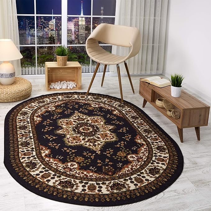 Home Fashion.Cl - Alfombra Redonda Negro 150X150 Cm Antideslizante Estilo Persa