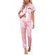 thumbnail image 2 of INSPIRE CHIC Conjunto de Pijama de Satén para Mujer con Botones, Manga Corta y Pantalones Sueltos, Ropa de Dormir Sedosa, Talla L, Rayas Rosadas, 2 of 6