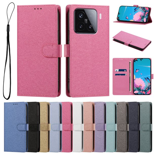 Cartera para Xiaomi 15 con Soporte y Correa, Rojo Rosa