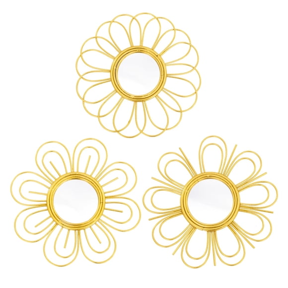 Espejo de pared Manortang, set de 3 piezas de 23 cm, flor, color dorado