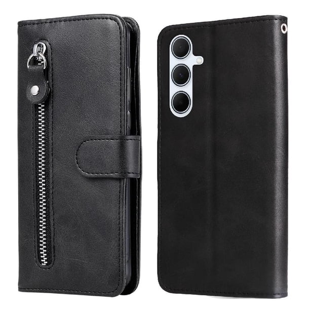 Funda tipo cartera para Samsung Galaxy A36 5G con bolsillo con cremallera y ranuras para tarjetas – Función de soporte Negro