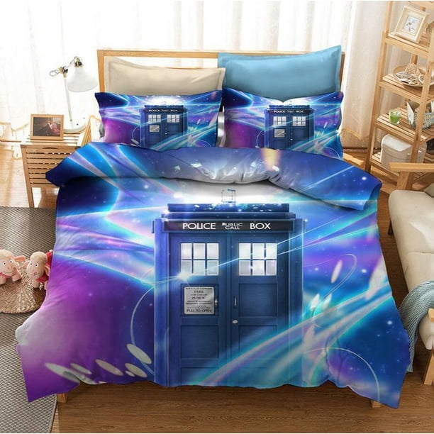 Dark Colored Police Box Digital Print Quilt Duvet Cover Set 3-Piece Bedding Set