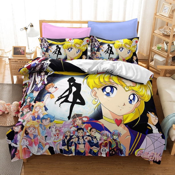 Sailor Moon Anime Quilt Duvet Set Bedding Set Pillowcase 3-Piece Bedding Set (1 Duvet Cover + 2 Pillow Shams)