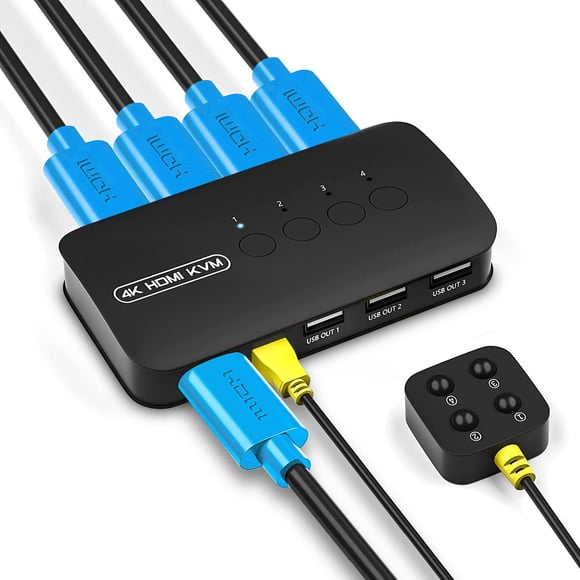 Conmutador KVM DGODRT de 4 puertos HDMI USB 4K @30Hz para 4 ordenadores