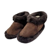 Rou - Pantufla De Lana Natural Y Reno Café Oscuro