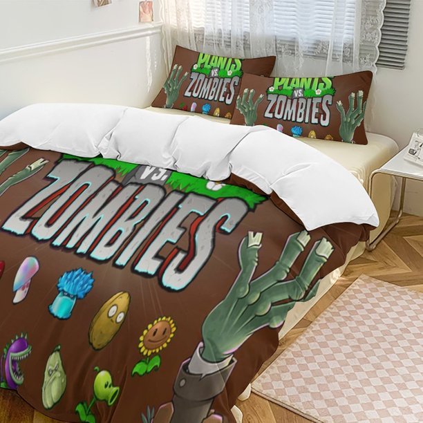 Plants Vs Zombies Quilt Set Thicken Soft 3 Pieces Bedding Set All Season Duvet Cove with 2 Pillowcases for Adult Women Girls Teens Home Room Decor