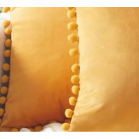 Genérico - Pack De 2 Fundas De Cojines Terciopelo Con Pompones 45X45 Cm Mostaza